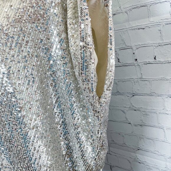 NEW Sofia Collections Sequined Dolman Top Womens S M Silver V Neck Made in Italy - Picture 5 of 10